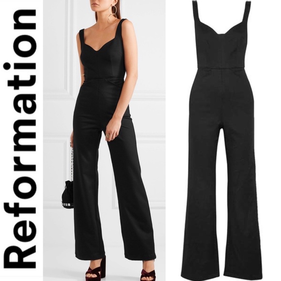Reformation Black Twill Jumpsuit Net a Porter Exclusive Size 2 Pockets Rare - Picture 3 of 16
